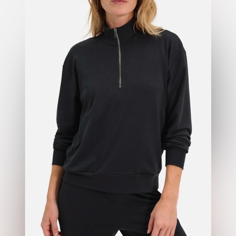 New Mate The Label Seacell Tencel Quarter Zip Pullover Sz M Jet Black Pockets!